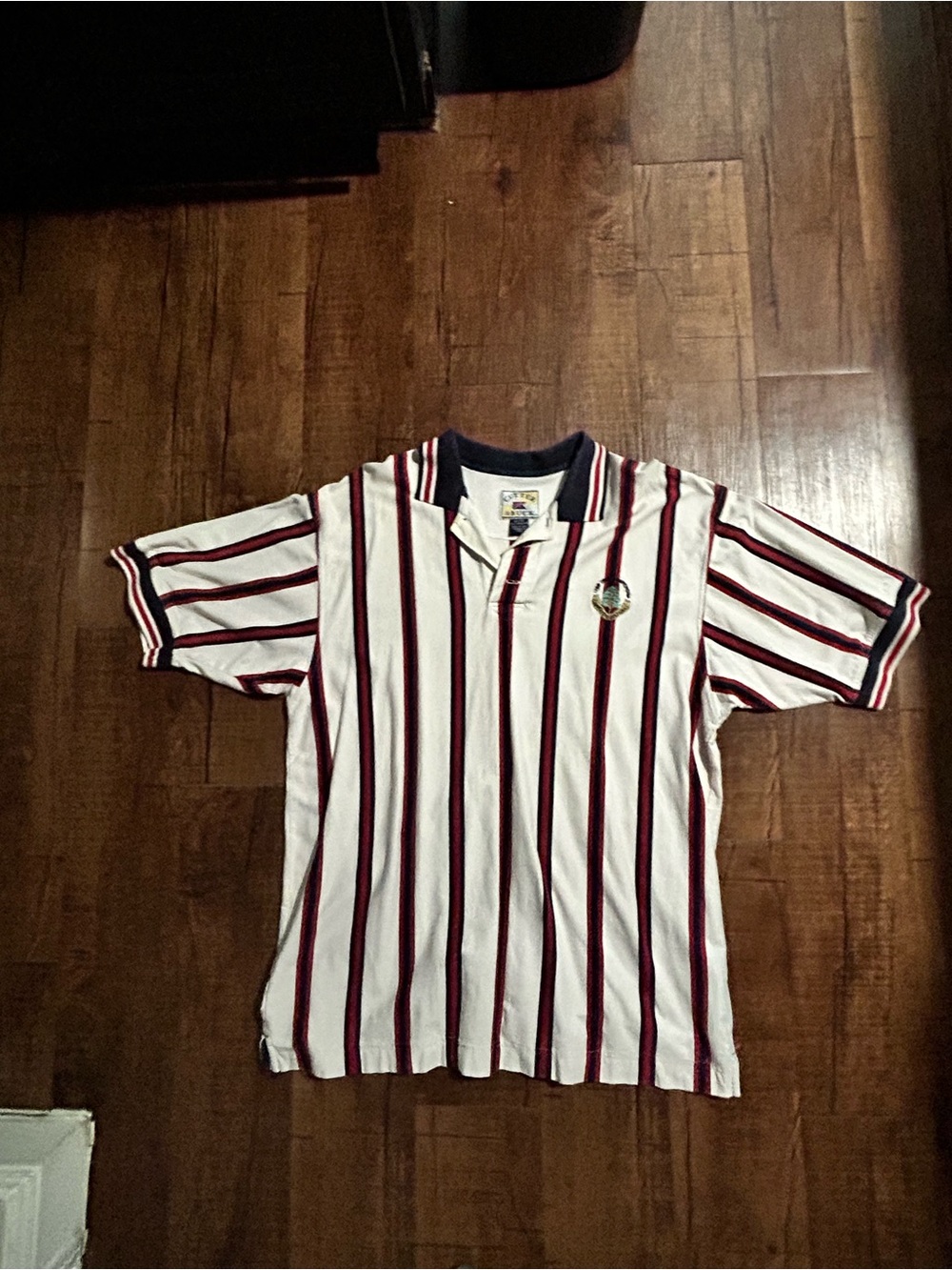 Classic Striped Polo Shirt - White with Burgundy & Navy - Kids